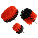 1/4in Drive Red Stiff Bristle Power Scrubber Drill Brush 3 Piece Set