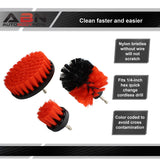 1/4in Drive Red Stiff Bristle Power Scrubber Drill Brush 3 Piece Set