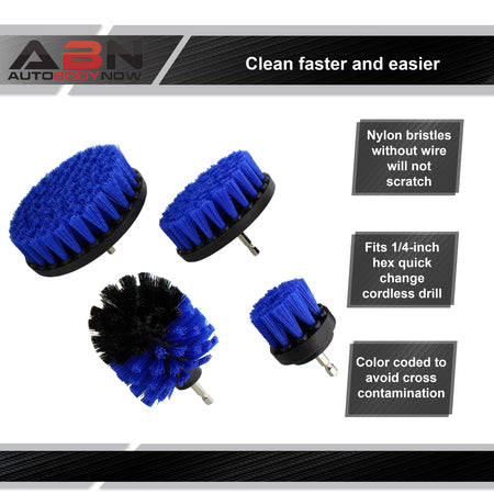 1/4in Drive Power Scrubber Detailing Brush Set - 4pc Blue Med Bristle