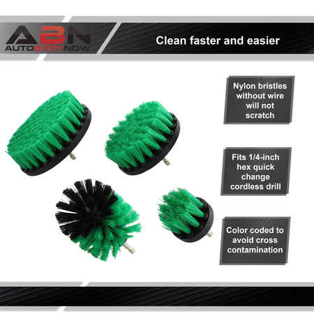 1/4in Drive Power Scrubber Detailing Brush Set - 4pc Green Med Bristle