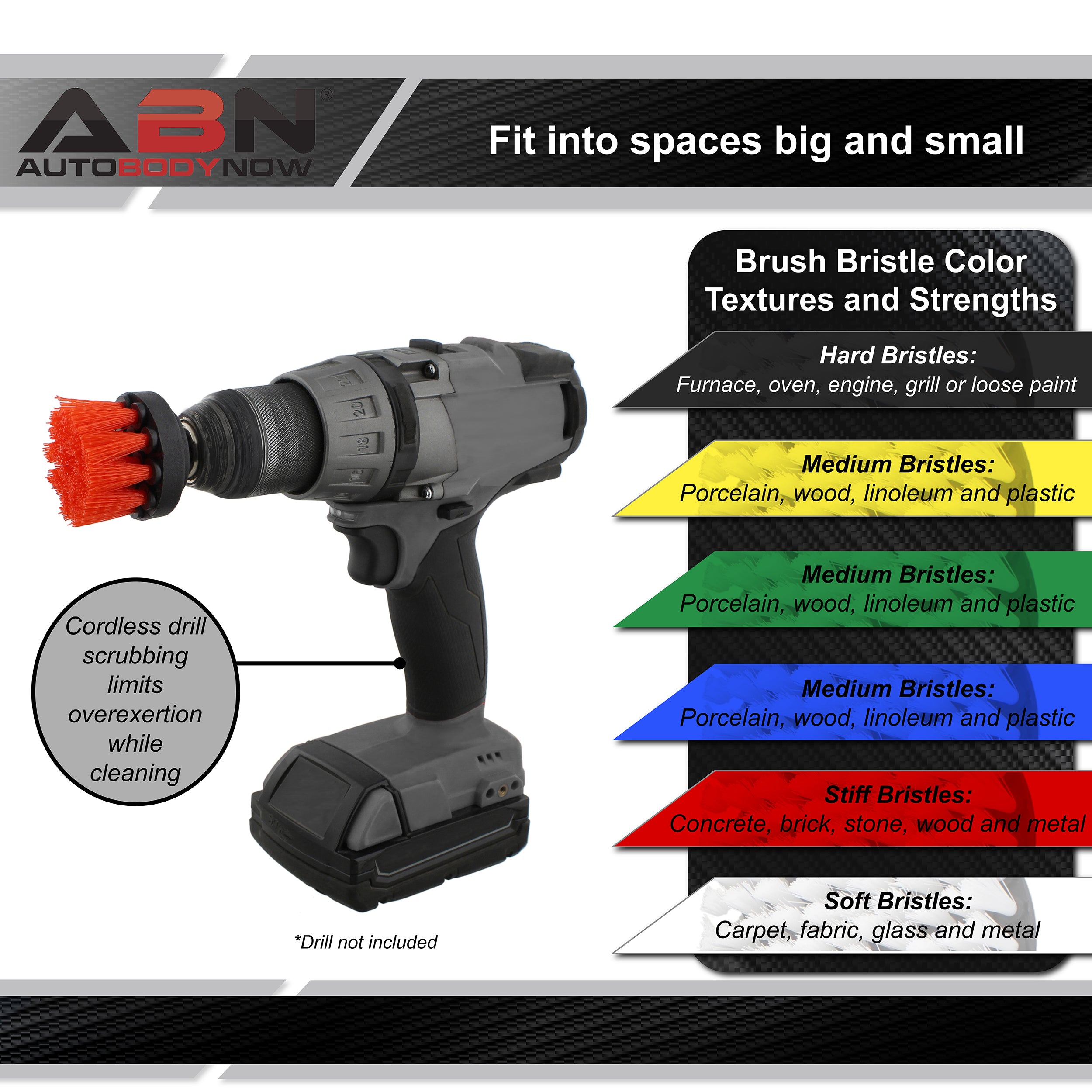 4 Red Stiff Scrubber Drill Attachment Brush for 1/4in Power Drill