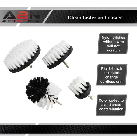 1/4in Drive Power Scrubber Detailing Brush Set 4pc White Soft Bristle