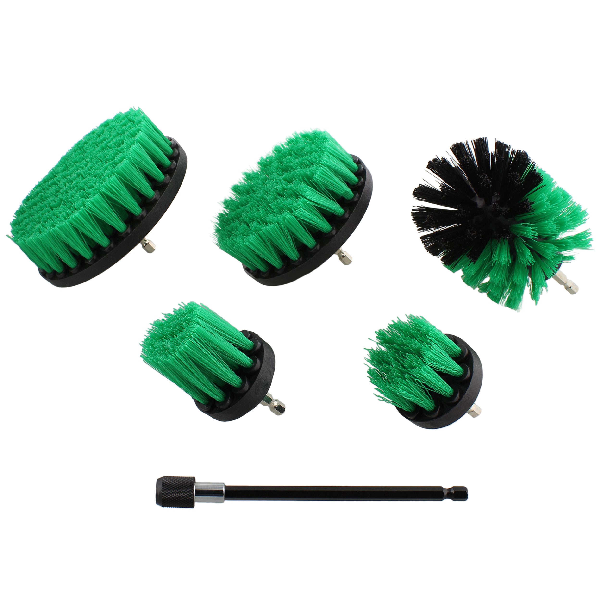 5pc Green Medium Bristle Scrubber Drill Brush 1/4in Dr with Extension