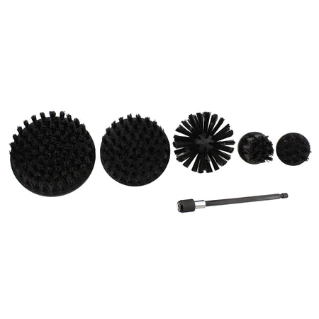 5pc Black Hard Bristle Scrubber Drill Brush 1/4in Dr with Extension