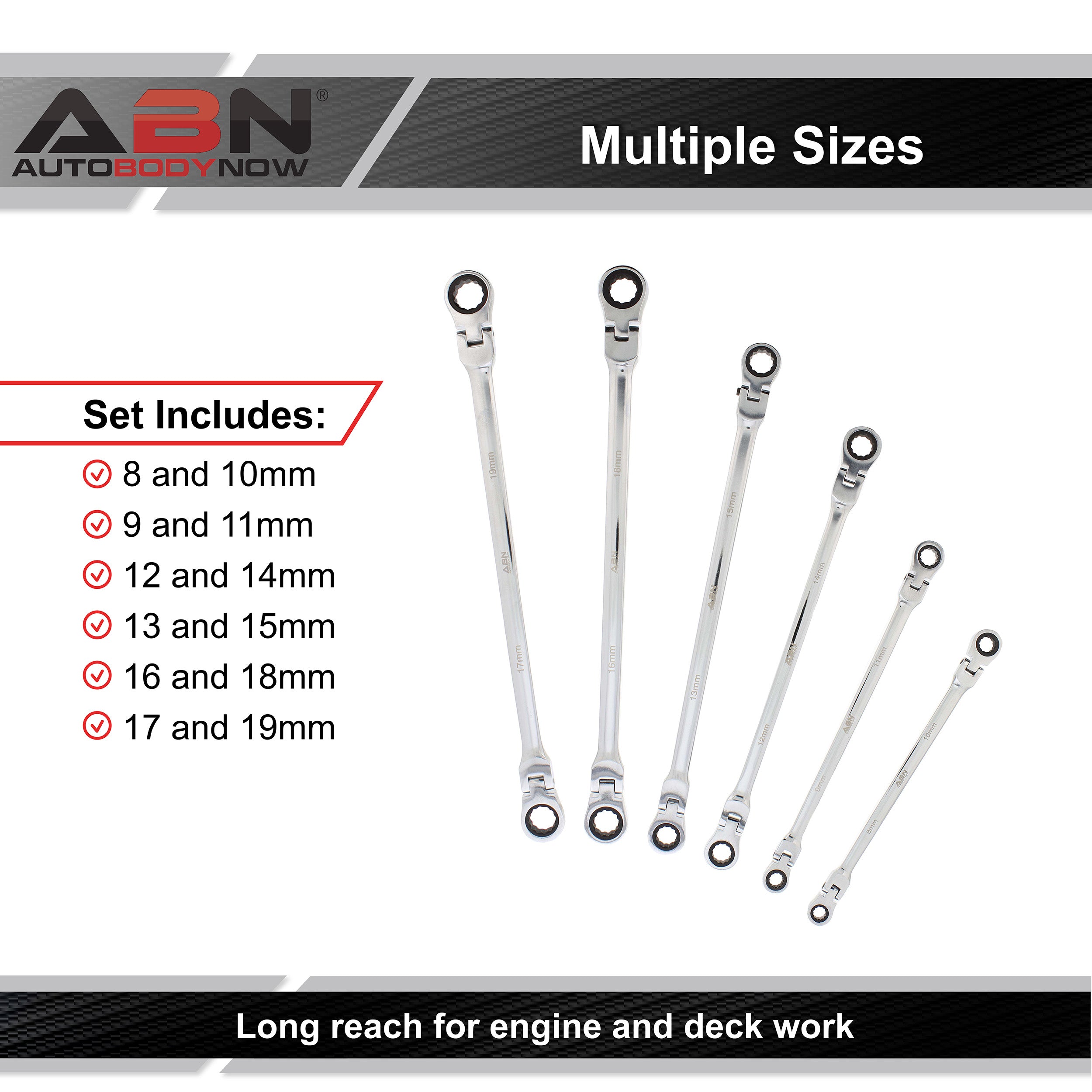 Flex Head Ratcheting Wrench Set - 6-Piece Double Box End Wrench Set