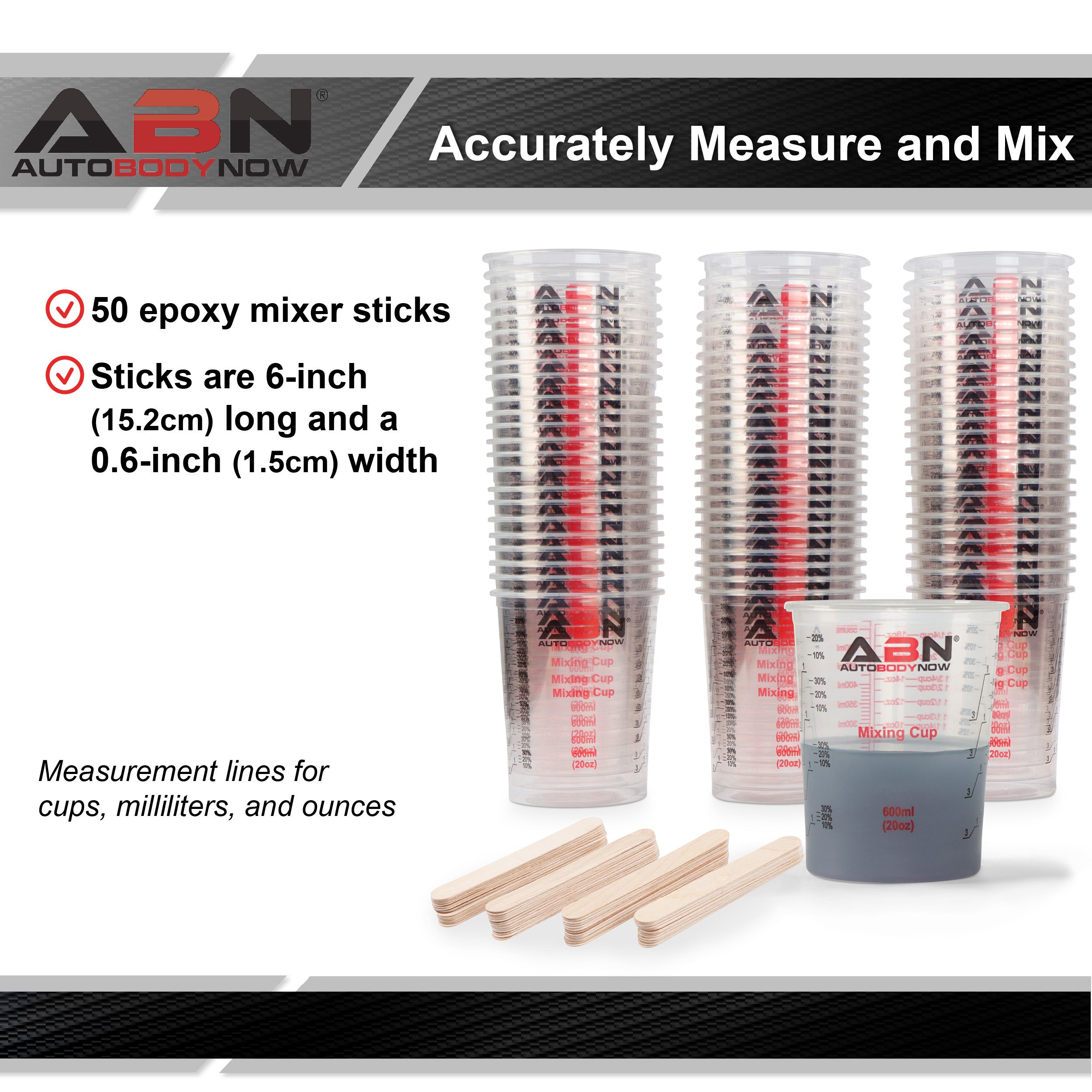 Automotive Paint Mixing Cups - 100pc 20oz Epoxy Mixing Cups and Sticks