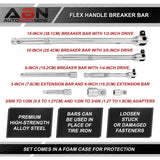 Flex Handle Breaker Bar Set 7pc - 1/4 3/8 and 1/2in Drive Breaker Bar