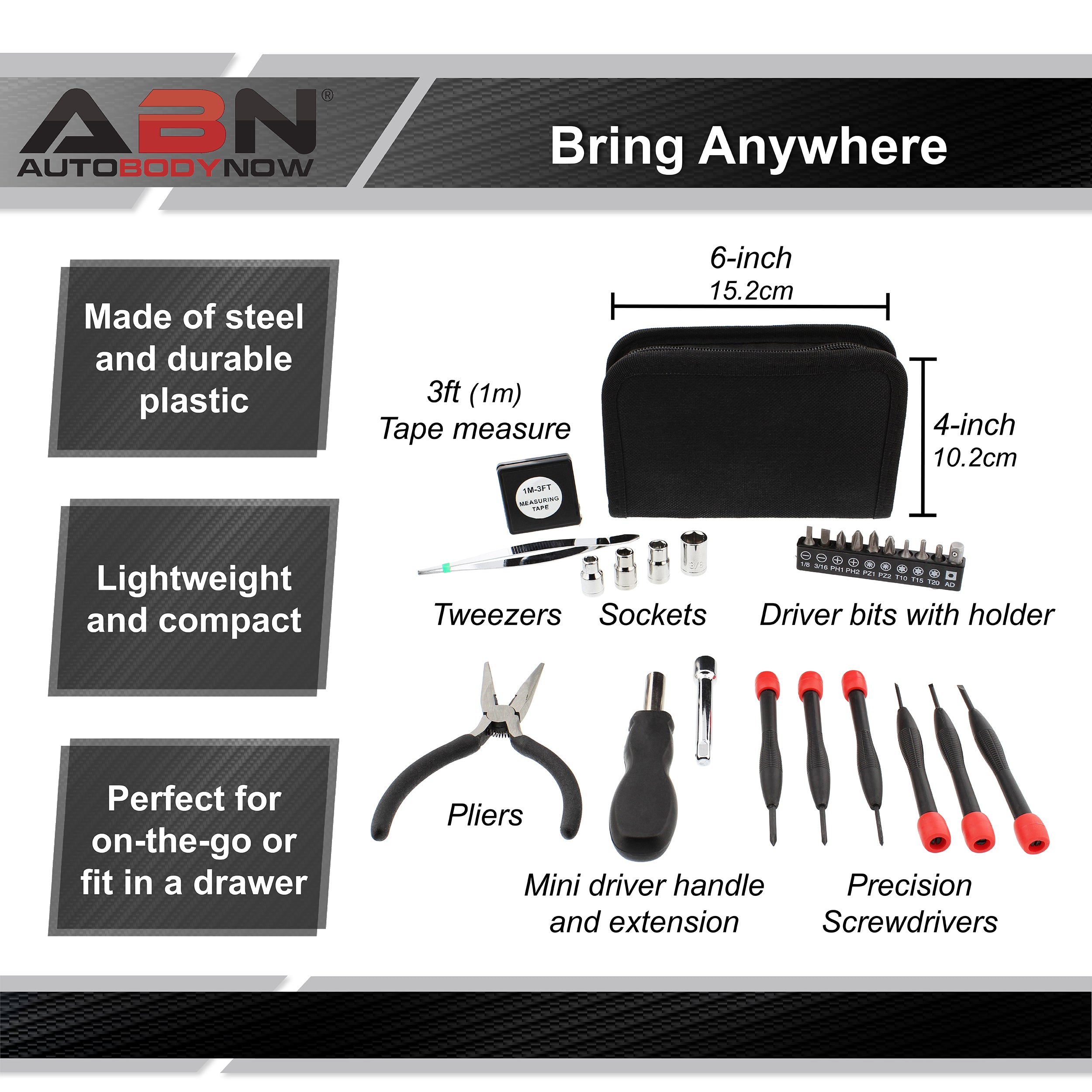 25pc Tri-Fold Mini Tool Set for Dorm Travel - Basic Tool Set for Home