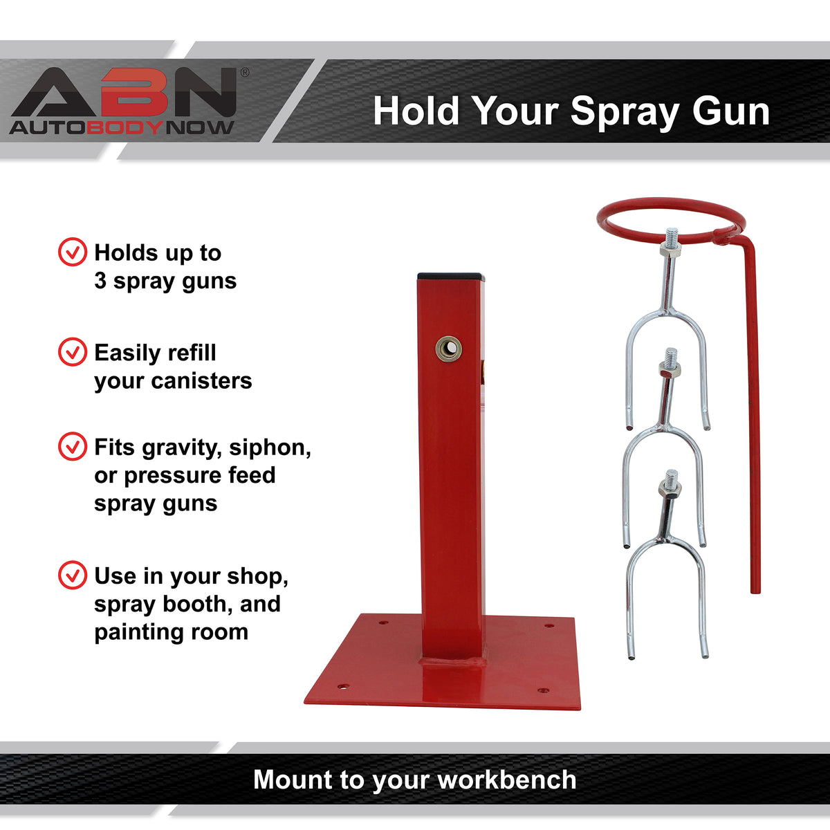 Paint Spray Gun Holder - Standing 3 Hook Gravity HVLP Spray Gun Rack