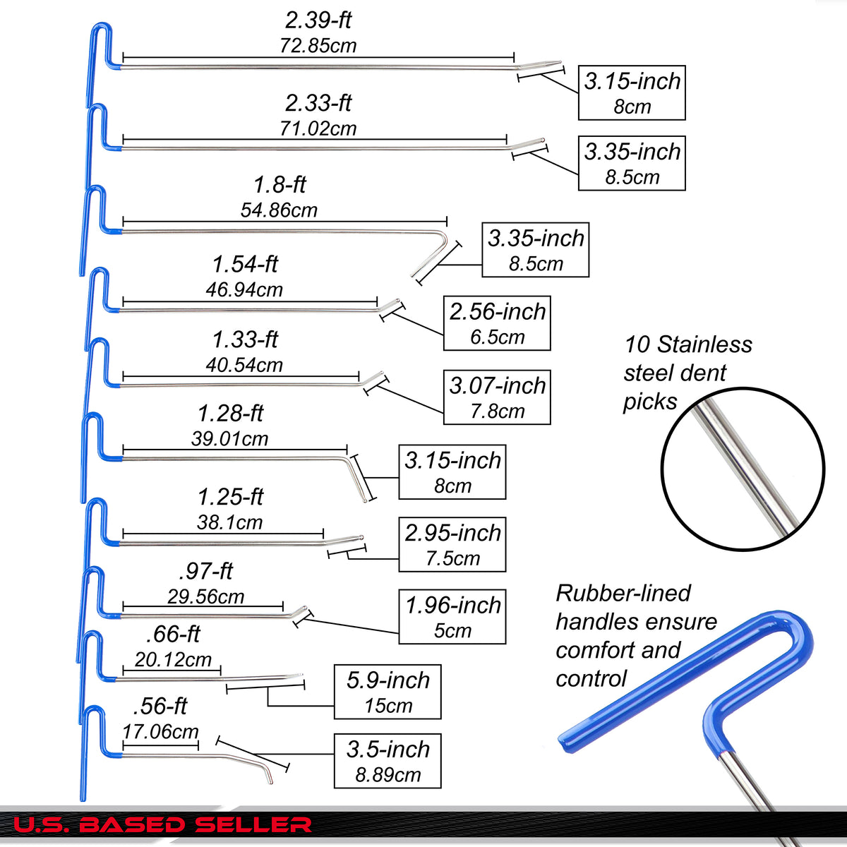 Paintless Dent Repair Rods with Tips - 20pc Repair Dent Removal Tools