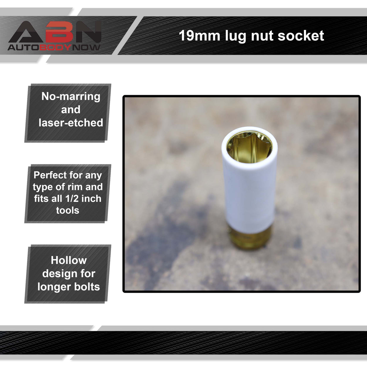 1/2" Inch Impact Drive 19mm Lug Nut Socket Non-Marring Thin Wall