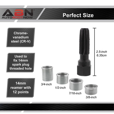 Spark Plug Thread Repair Kit, 14mm Reamer Thread Repair Tool & Inserts