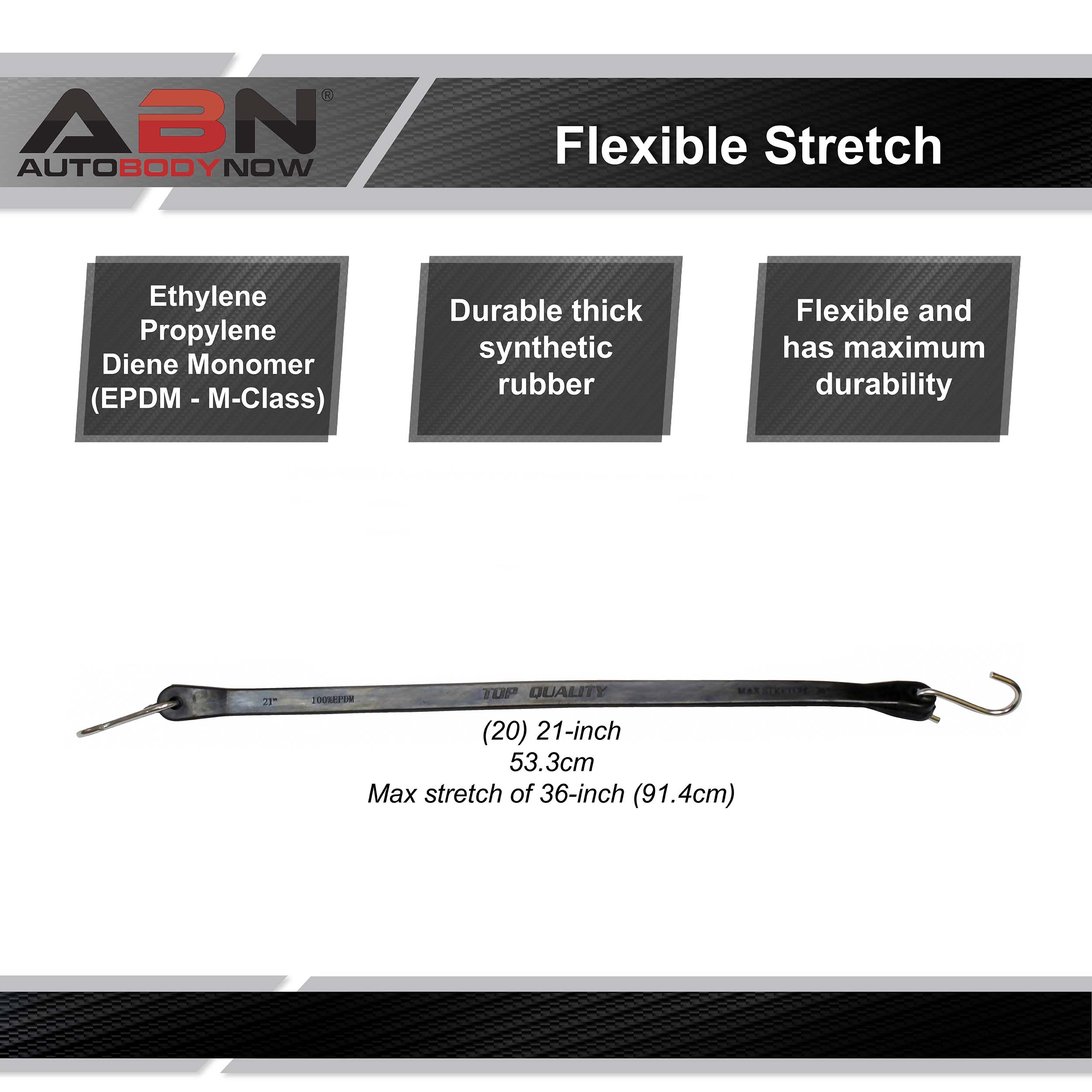EPDM Rubber Straps with Hooks - 21in Black Rubber Bungee Cords, 10Pk