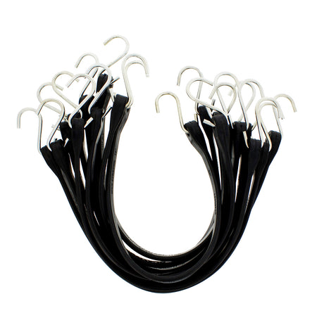 EPDM Rubber Straps with Hooks - 21in Black Rubber Bungee Cords, 10Pk