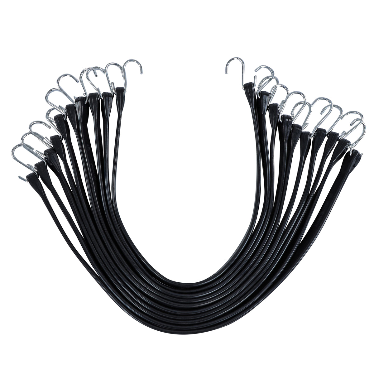 EPDM Rubber Straps with Hooks - 31in Black Rubber Bungee Cords, 10Pk